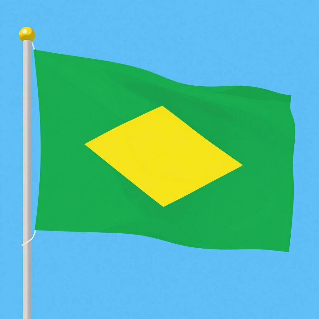 Uma bandeira verde e amarela vibrante do Brasil a acenar contra um céu azul claro.