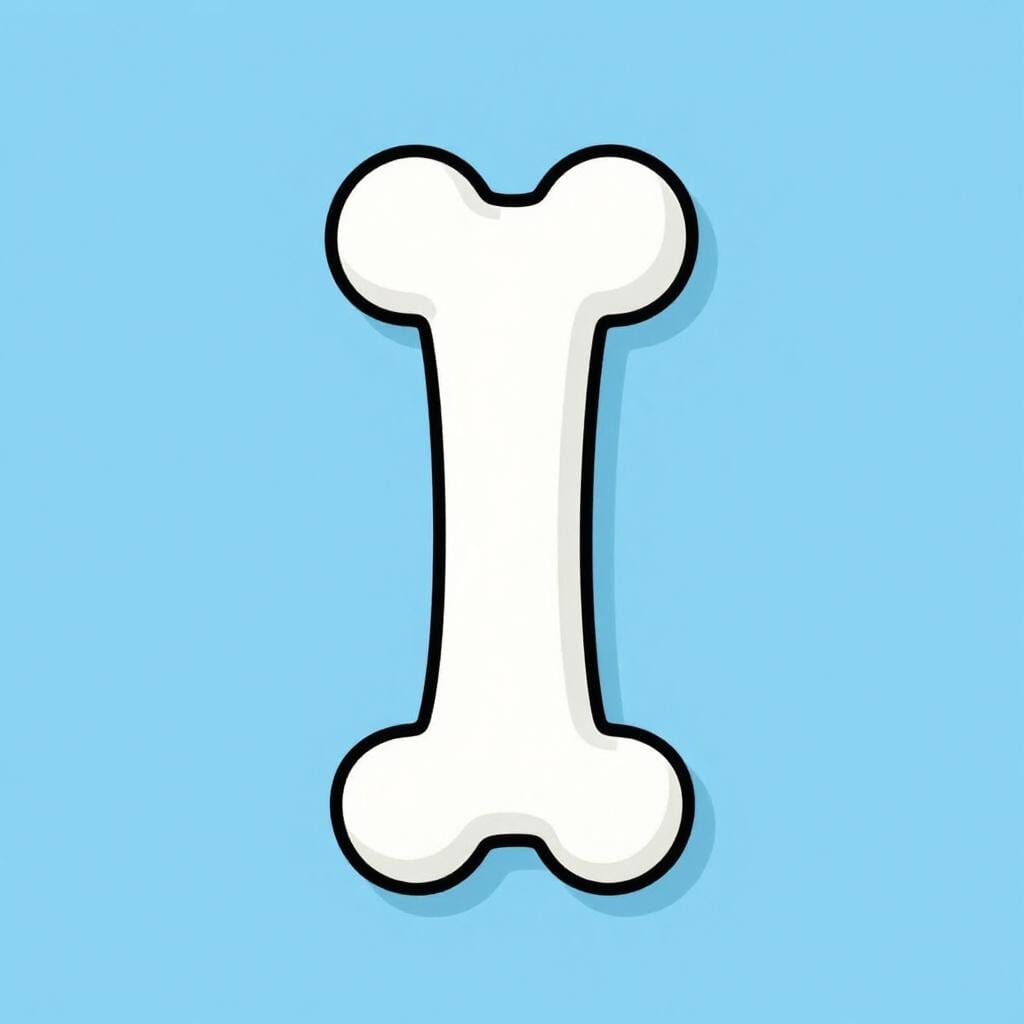 A clean, white cartoon-style bone floating against a soft blue background.