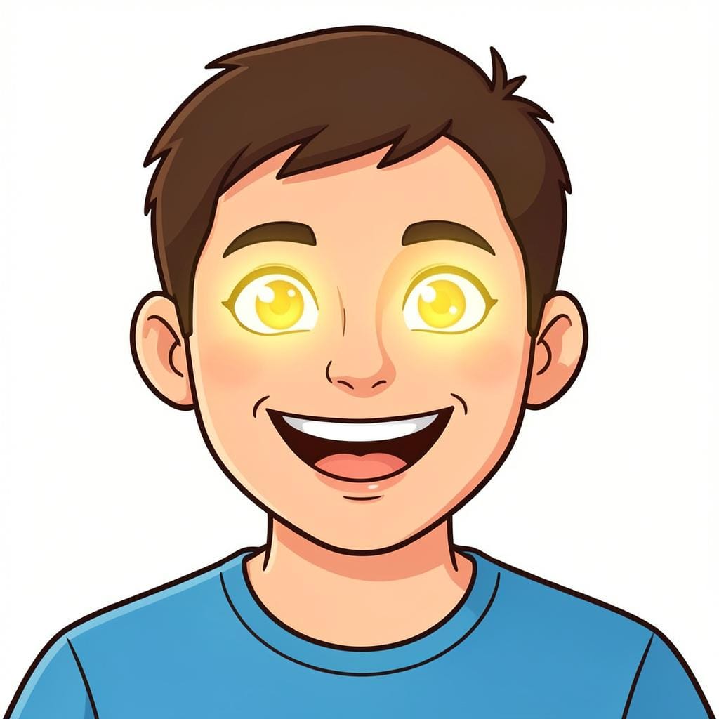 Une personne avec un grand sourire et des yeux brillants regardant très excitée.