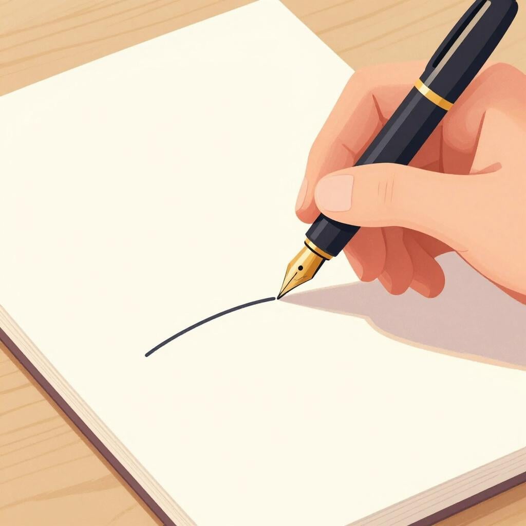 Nahaufnahme einer Hand, die einen Füllfederhalter hält und elegant auf Pergamentpapier schreibt.