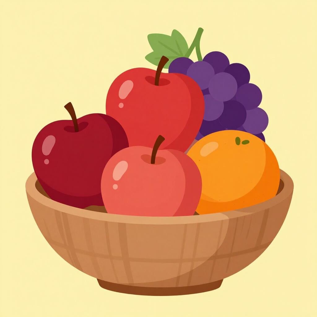 A bowl of different fruits like grapes, apples, and oranges joined together.