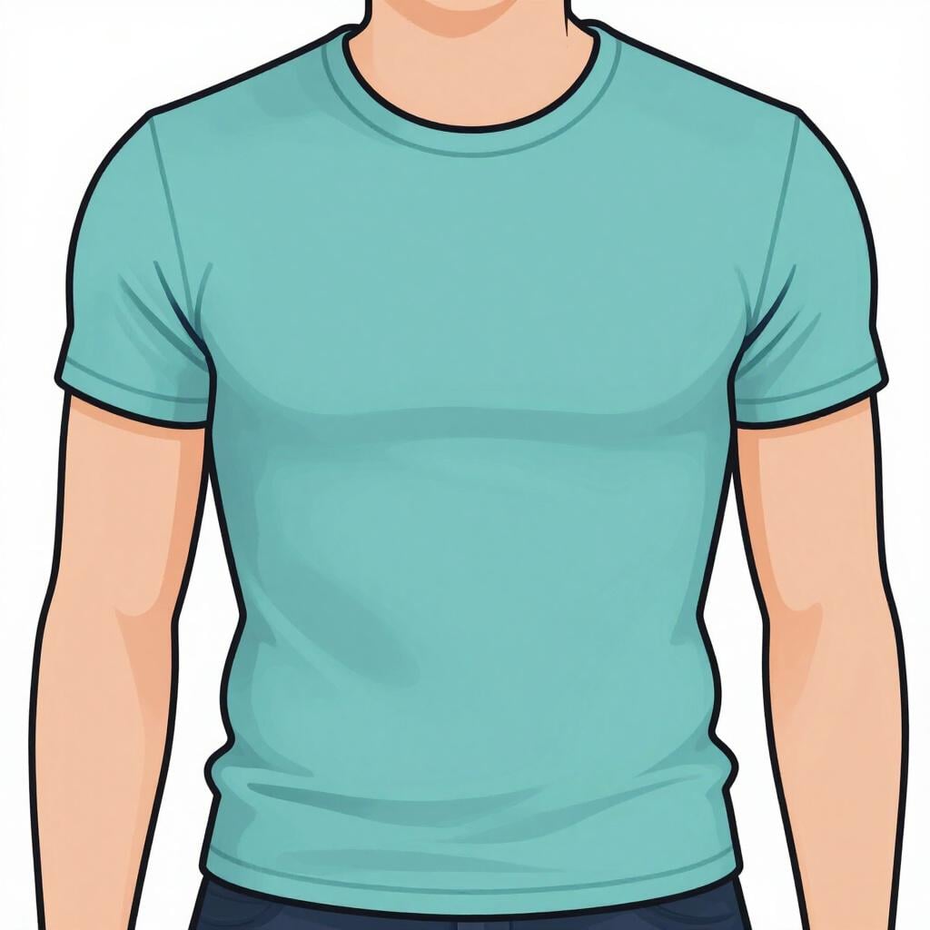 A person wearing a brightly colored t-shirt that is clearly too small and clinging to their body.