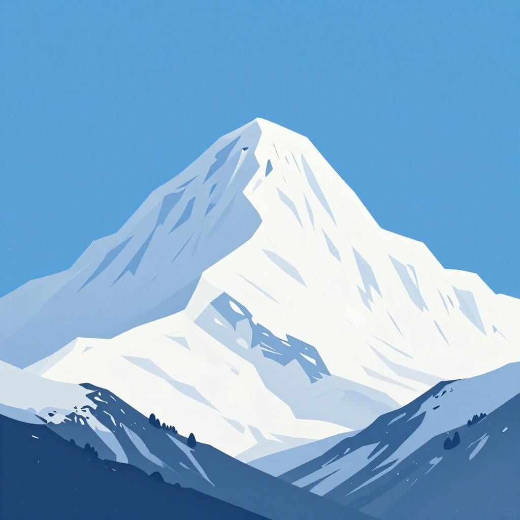 A tall, majestic mountain peak covered in snow, rising sharply against a bright blue sky, illustrating a natural elevation.