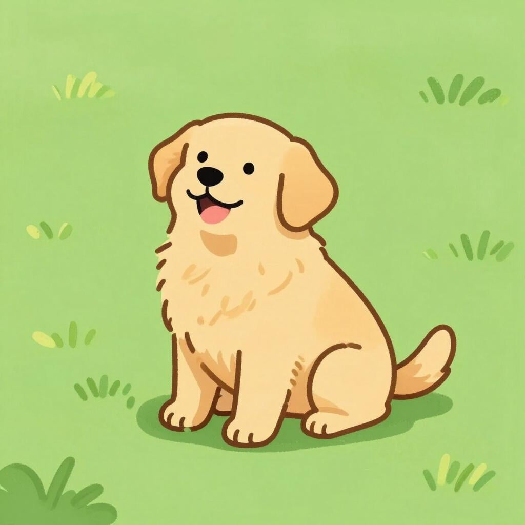 Ein glücklicher Hund, der sitzt und einen Seinszustand illustriert.