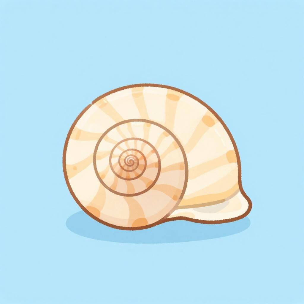 A colorful seashell with a clear spiral pattern winding towards its center.