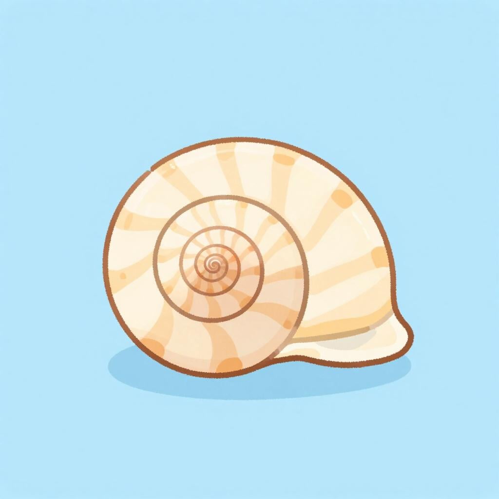 A colorful seashell with a clear spiral pattern winding towards its center.