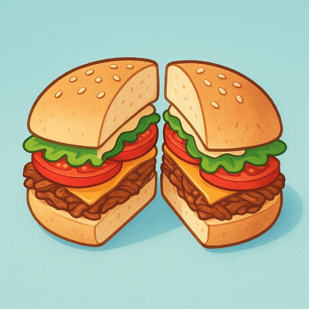 A large, thick Mexican sandwich (torta) made on a round roll, cut in half and revealing layers of meat, cheese, and avocado.