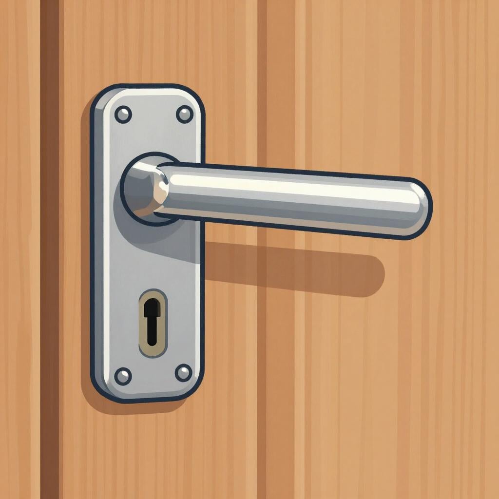 Un primo piano di una robusta maniglia di porta in metallo con un meccanismo a serratura.