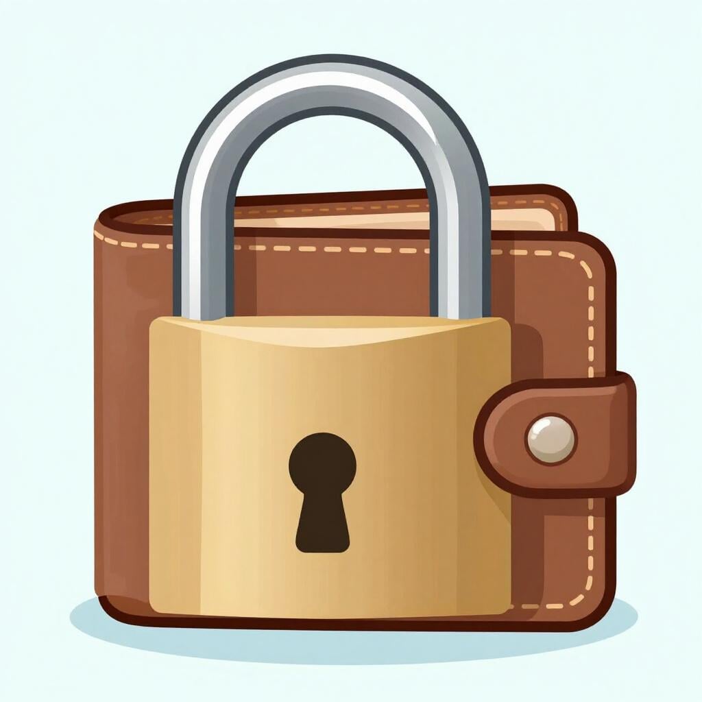 A heavy metal padlock secured around a leather wallet.