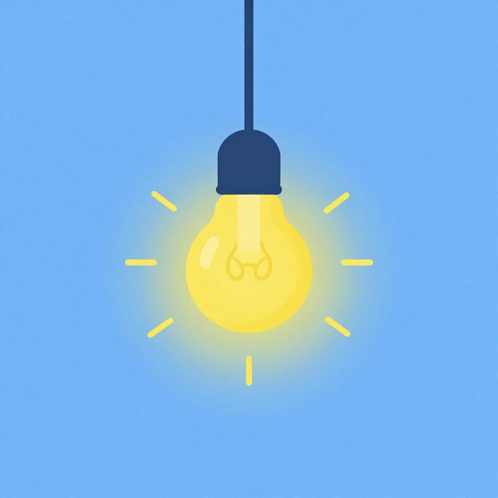 Eine einzelne gelbe Glühbirne mit kleinen strahlenden Linien, die ein flackerndes Licht anzeigen.