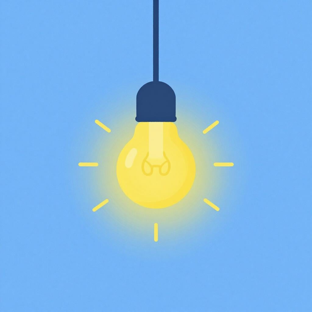 Une ampoule jaune unique avec de petites lignes rayonnantes indiquant une lumière vacillante.