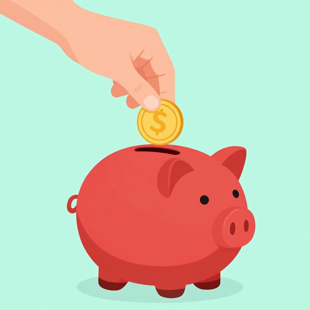 A child placing a gold coin into a colorful ceramic piggy bank to contribute to a collection.