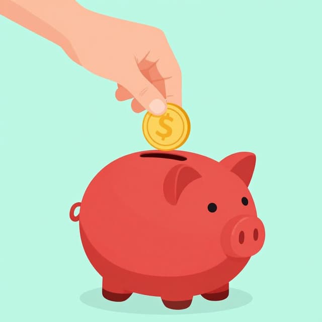 A child placing a gold coin into a colorful ceramic piggy bank to contribute to a collection.