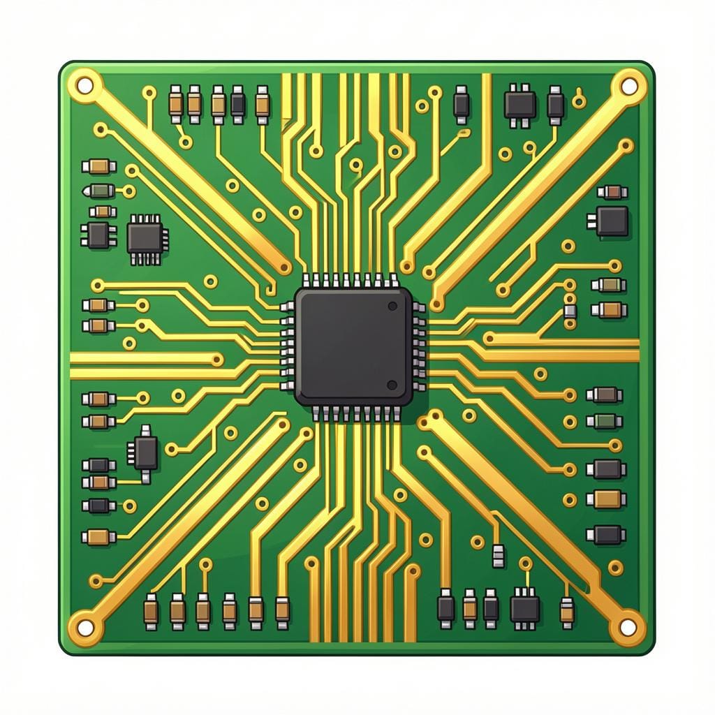 Une vue rapprochée d'une carte de circuit complexe avec des lignes lumineuses et de minuscules composants.