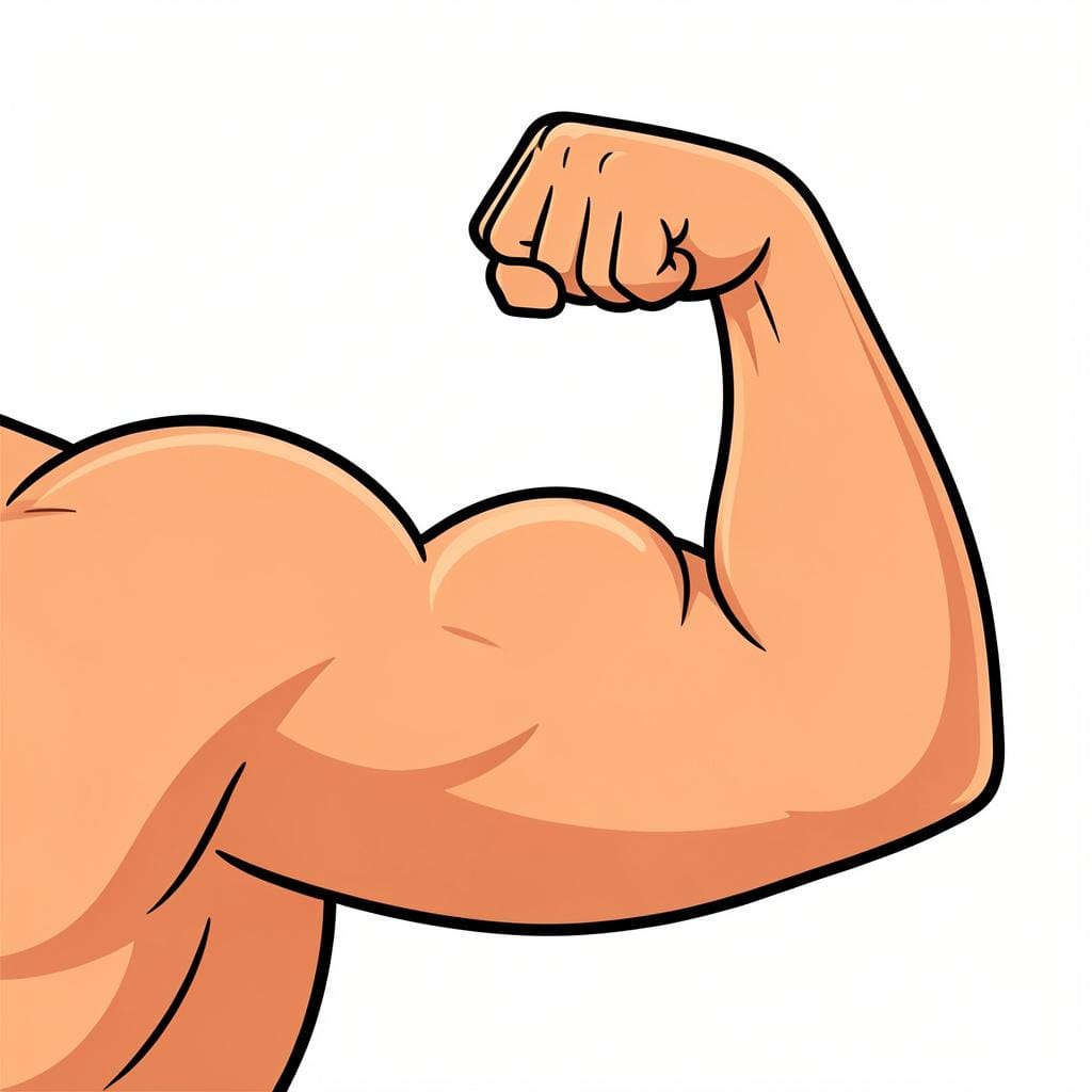 A strong arm flexed to show a prominent biceps muscle.