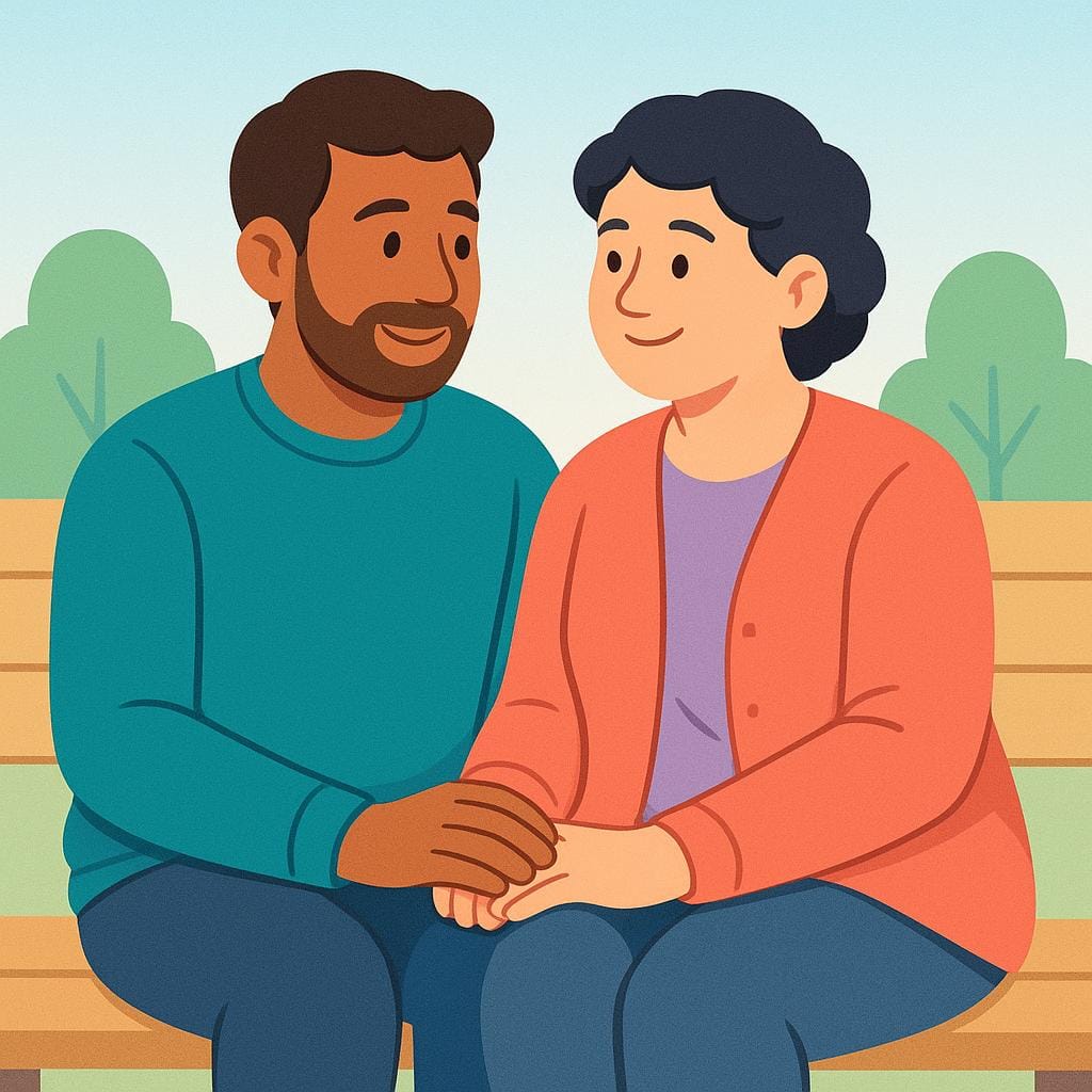 A romantic couple holding hands and gazing at each other lovingly in a soft setting.