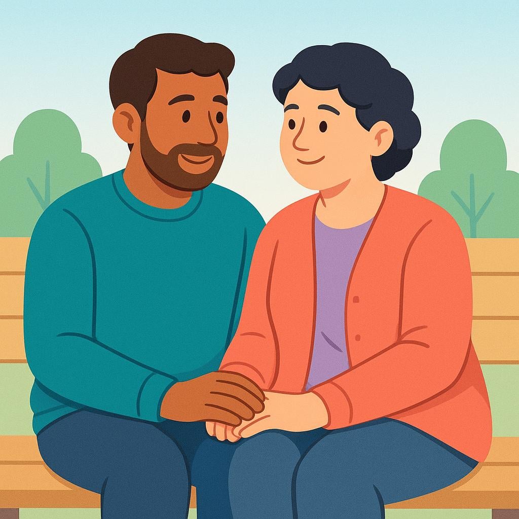 A romantic couple holding hands and gazing at each other lovingly in a soft setting.