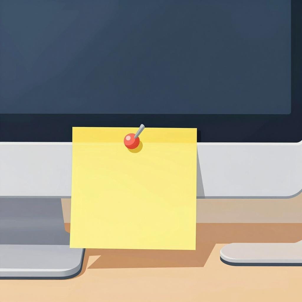 A colorful sticky note stuck to a computer monitor.