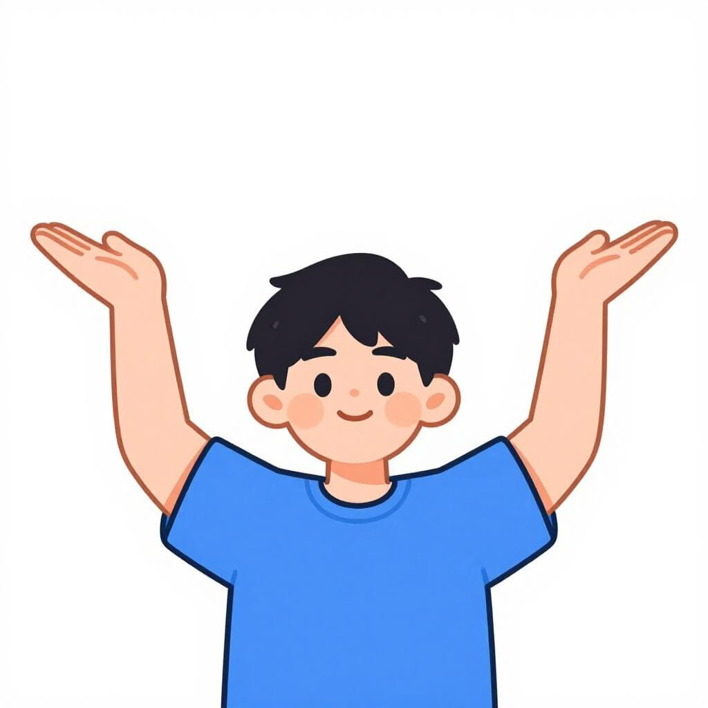 A person raising their shoulders toward their ears with their hands slightly turned out, showing a shrugging gesture.