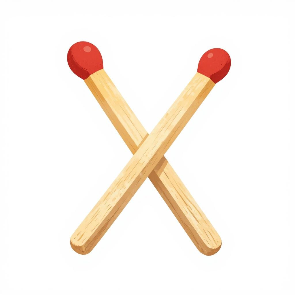 明るい赤色の先端を持つ、一本の木の棒。