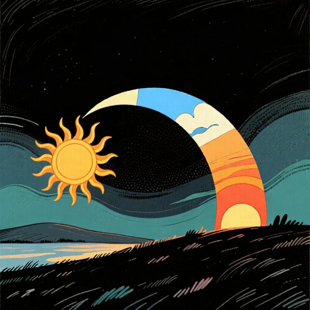 Um ícone simples mostrando um sol nascendo e se pondo durante um ciclo de 24 horas.