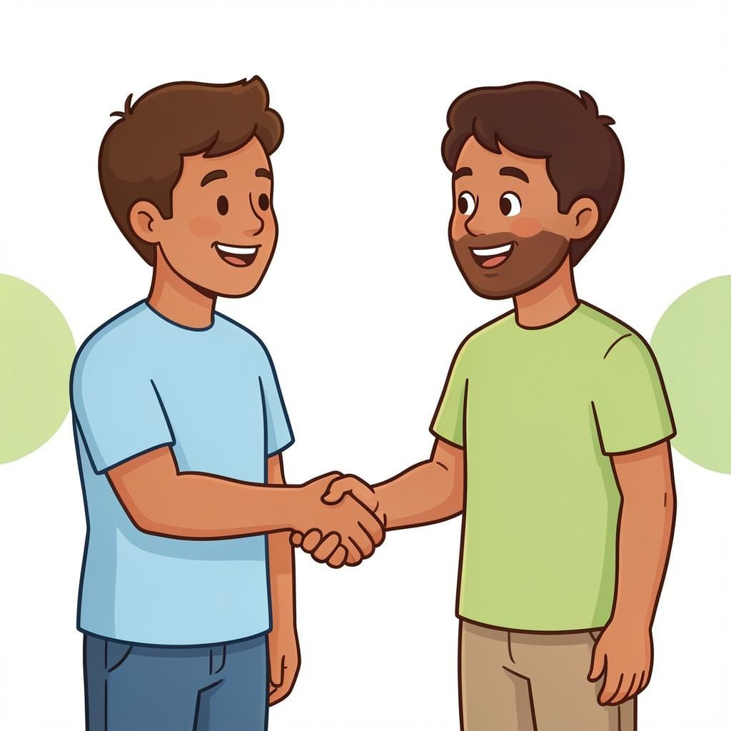 Due persone che si stringono la mano e si sorridono calorosamente in modo amichevole.