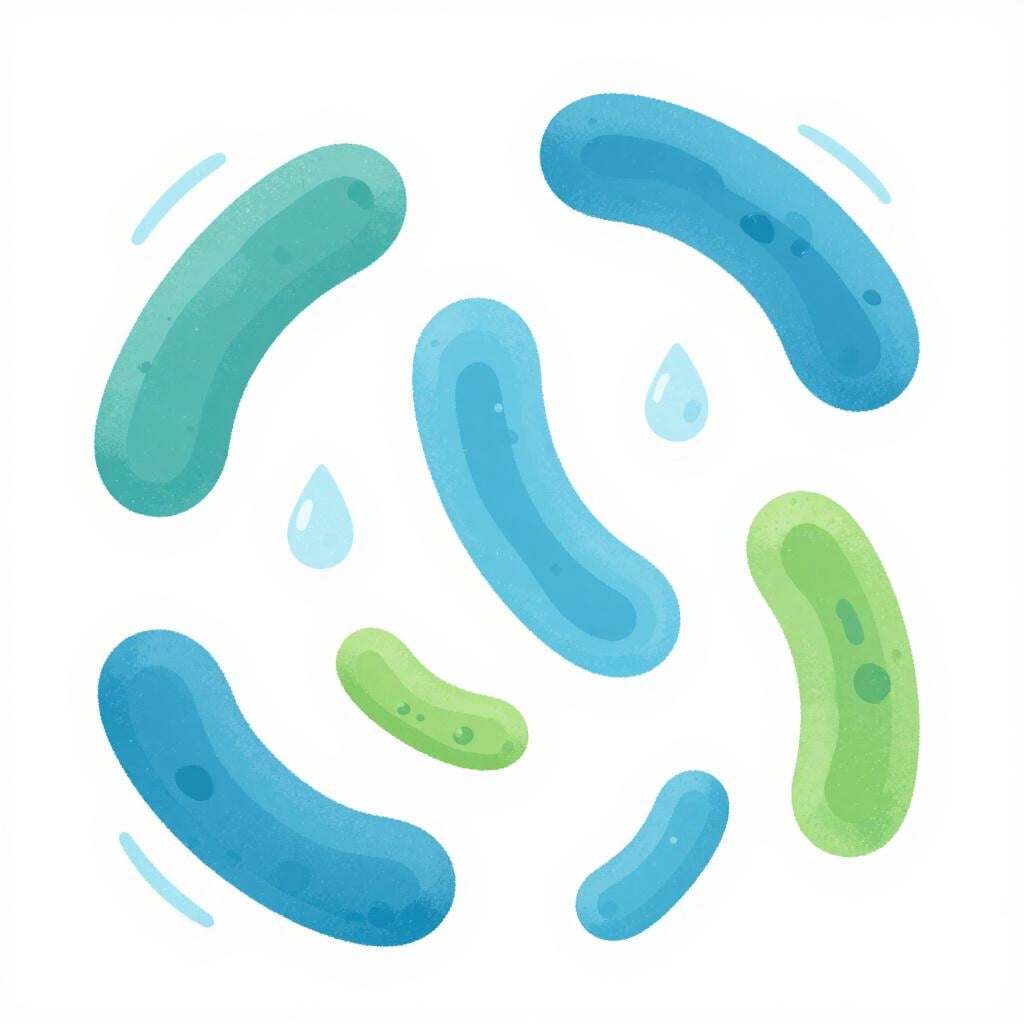 Een microscopische weergave van gebogen, staafvormige bacteriën.