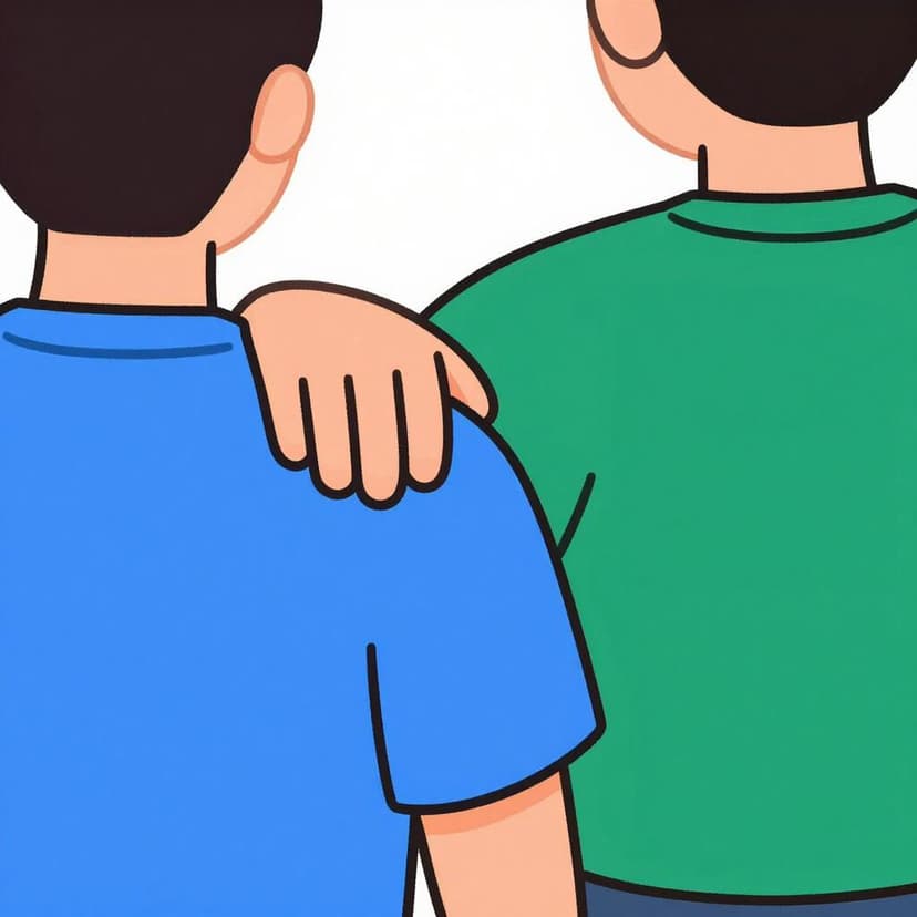 A person placing a supportive hand on a friend's shoulder to show solidarity.