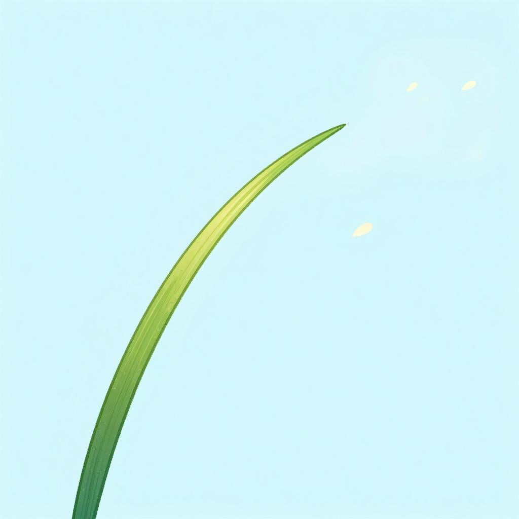 A long blade of grass swaying slightly in a light wind.