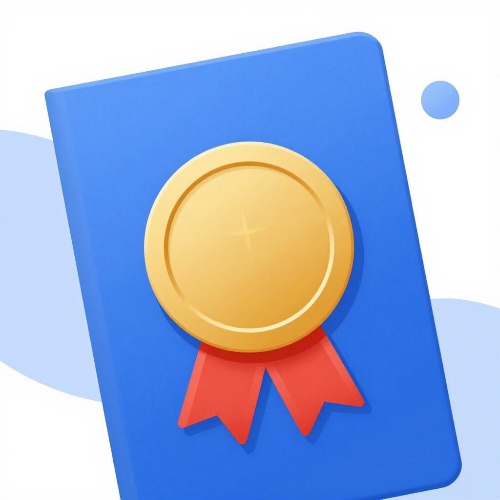 A shiny gold seal on a formal blue document with a red ribbon.