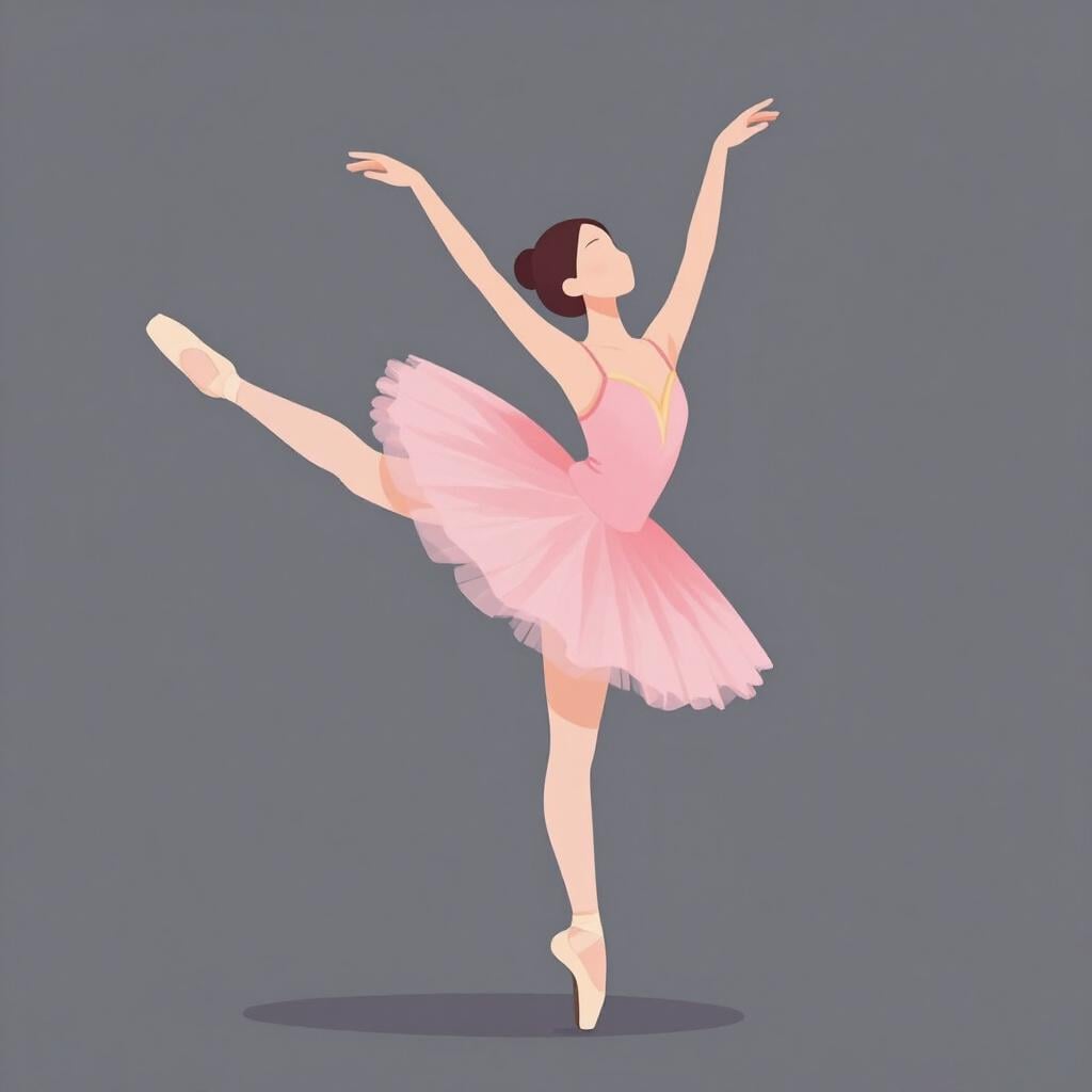 Een delicate illustratie van een balletdanseres die een elegante, gebalanceerde pose uitvoert, waarbij de nadruk ligt op gratie en vloeiende beweging.