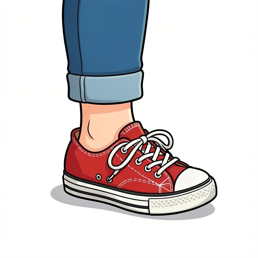 A person trying to put on a shoe that is clearly too small for their foot.