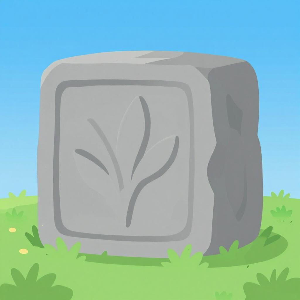 Une grosse pierre avec un simple motif décoratif gravé sur sa surface.