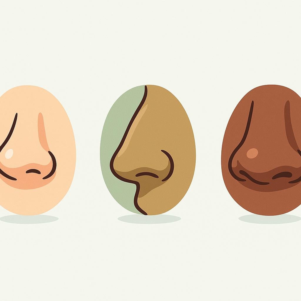 A colorful illustration showing three distinct, stylized human noses side-by-side on a plain background, emphasizing the plurality of the body part.