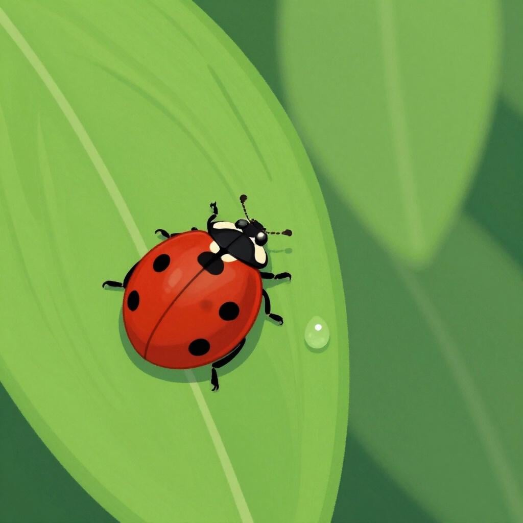 A bright red ladybug stuck firmly to the side of a smooth green leaf.