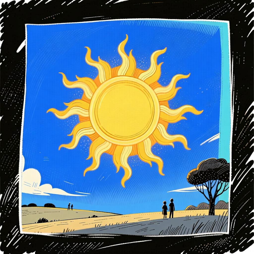 A bright sun shining in a clear blue sky, representing the use of 'hace' for weather.