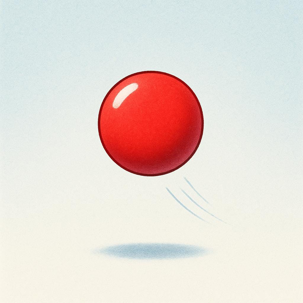 An illustration showing a solid red ball flying rapidly through the air, depicting the action of throwing.