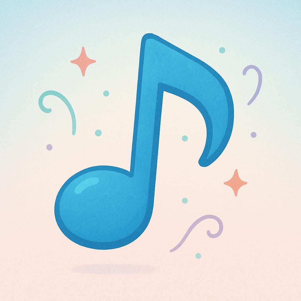 A single, large, cheerful, stylized eighth musical note floating prominently in the center of the frame.