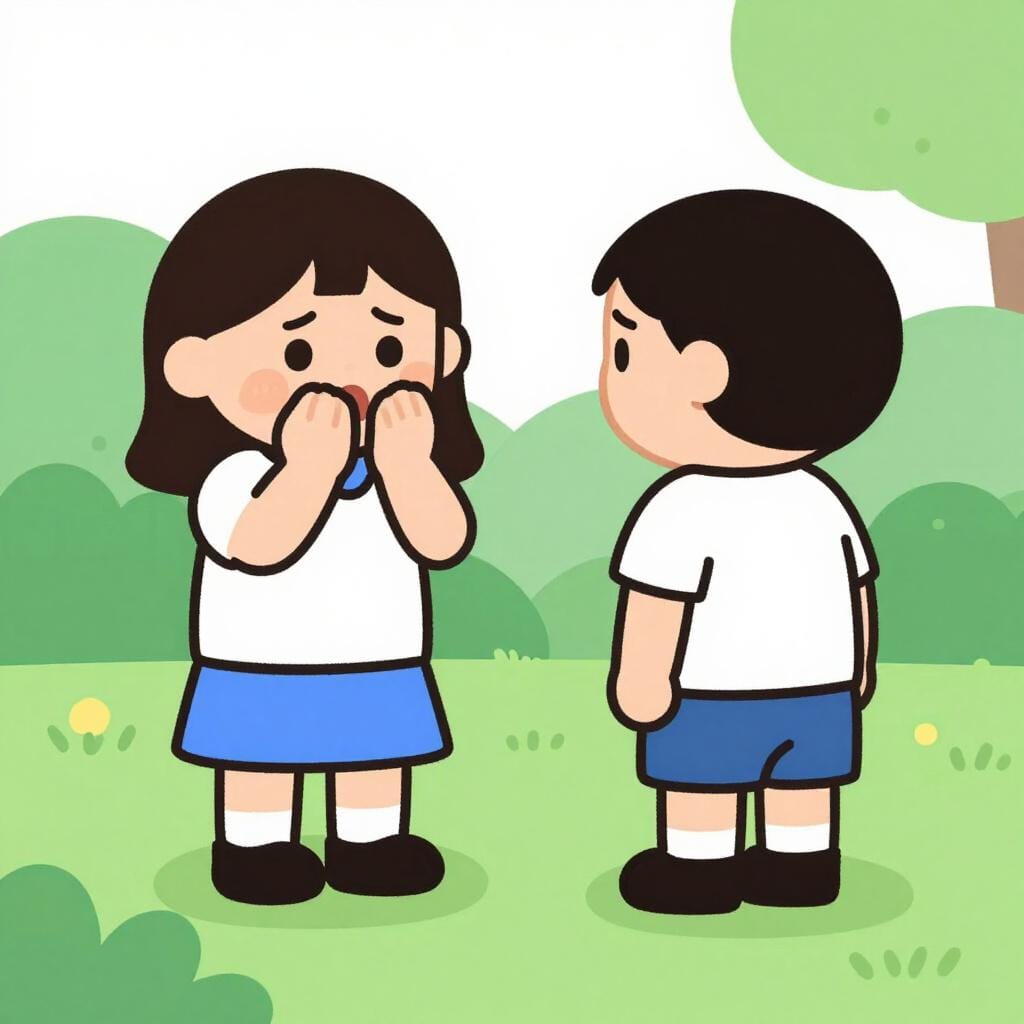 An illustration of a person with a concerned expression, looking towards another person who is turning away.