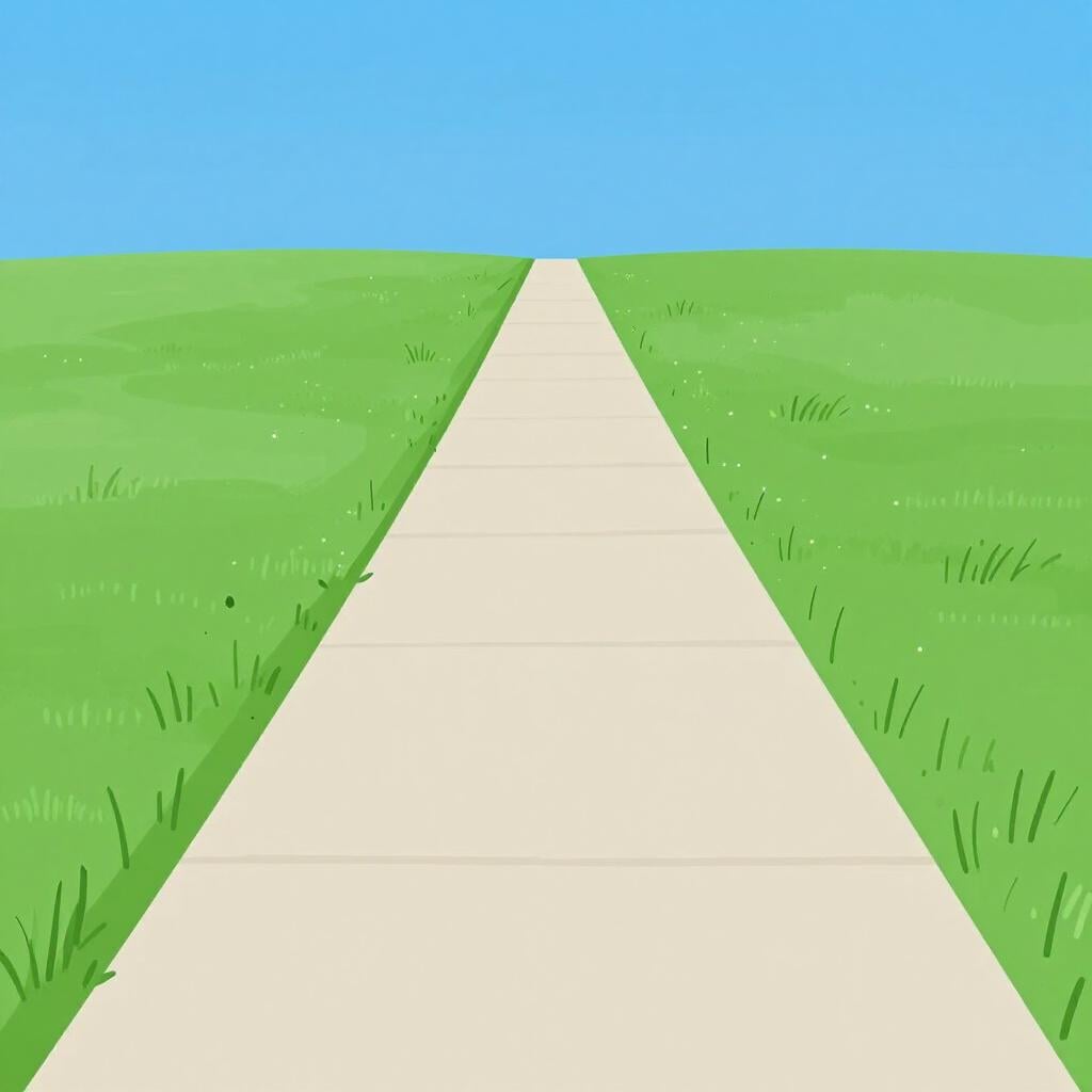 Ein langer, gerader Weg, der durch ein grünes Feld führt.