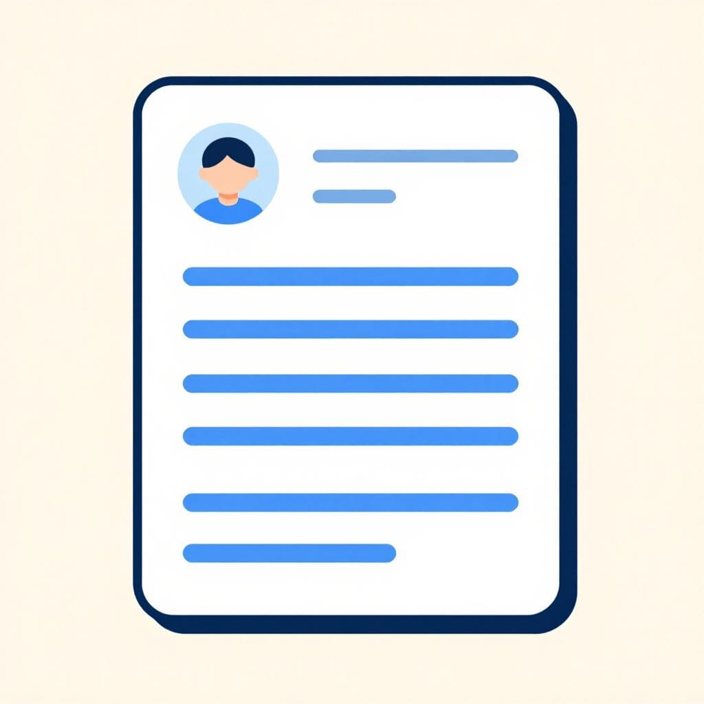 Un document coloré et organisé avec la photo de profil d'une personne et des informations sous forme de liste à puces.