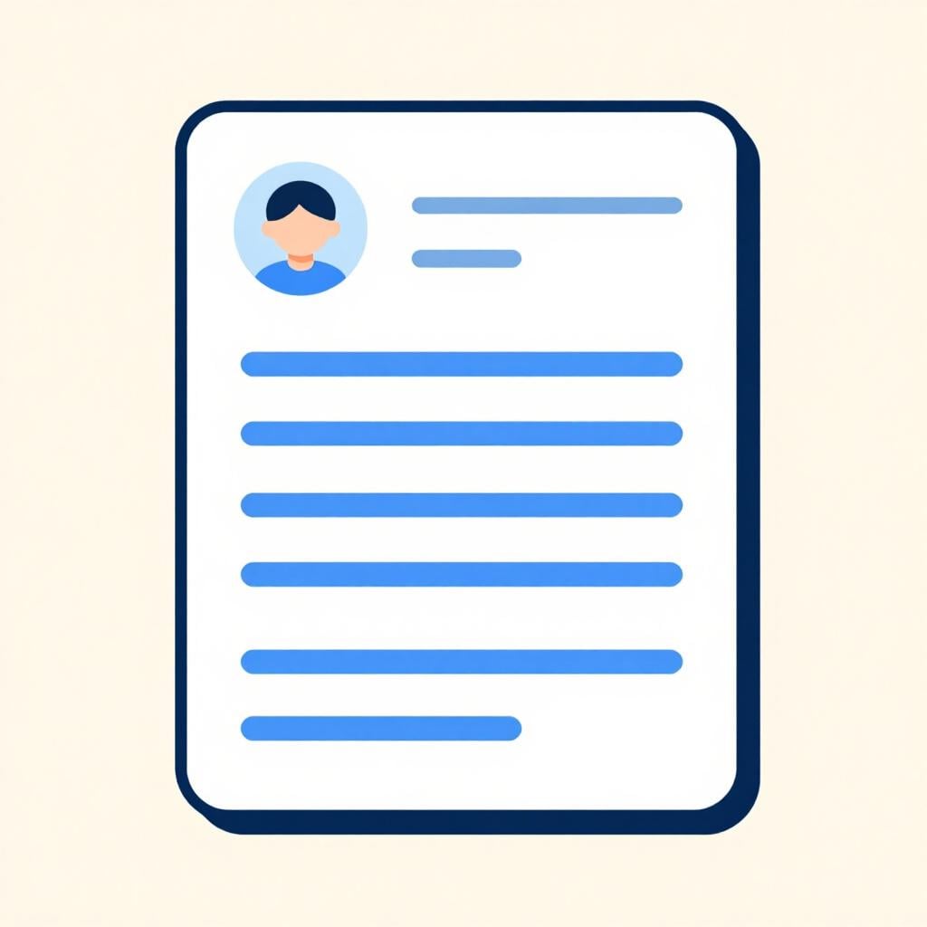 Un document coloré et organisé avec la photo de profil d'une personne et des informations sous forme de liste à puces.