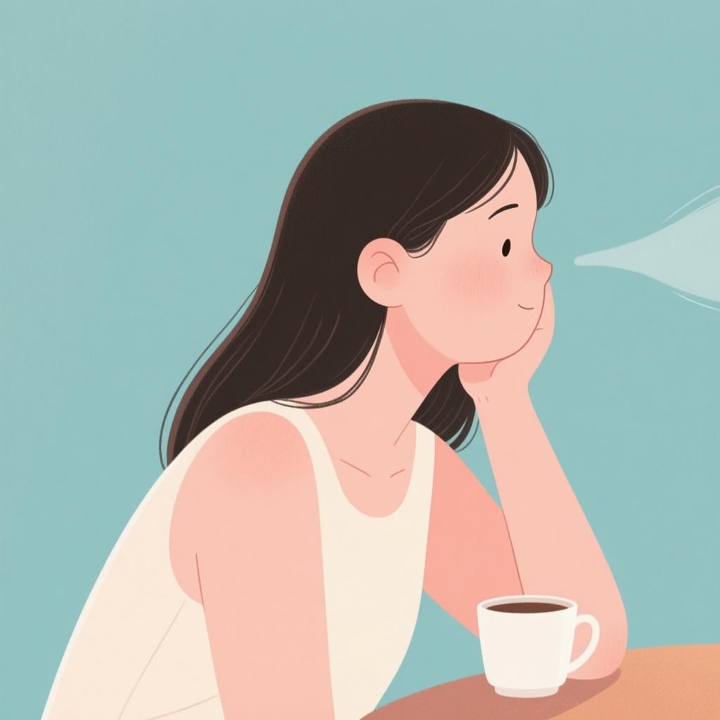 A simple illustration of a young woman sitting quietly, cupping her hand behind her ear and tilting her head, concentrating fully on an unseen sound source.