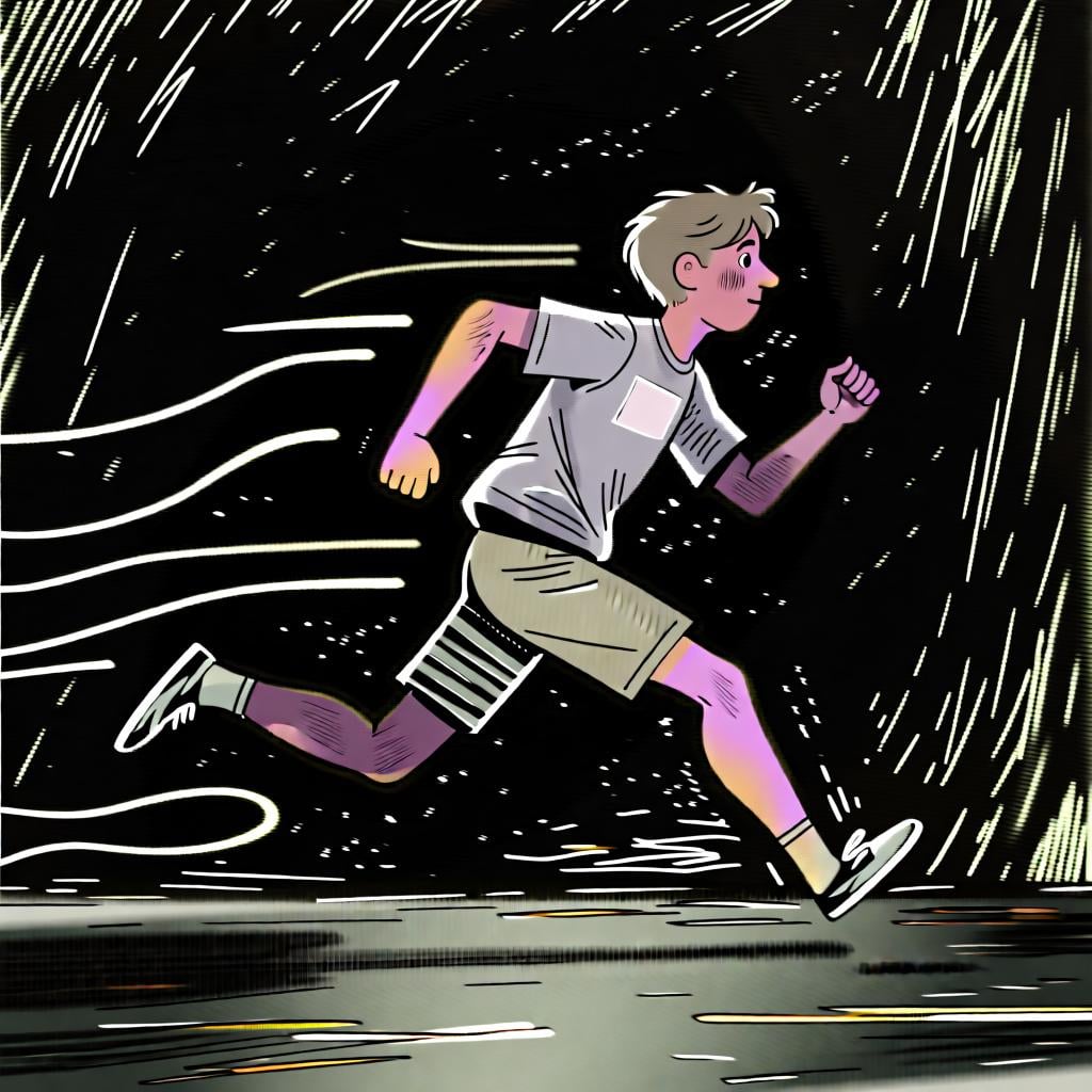 A person in mid-stride while running, with motion lines behind them to show that the action is currently happening.