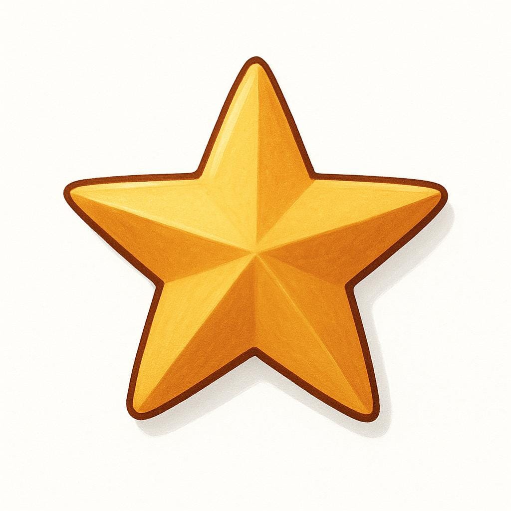 A simple, solid gold five-pointed star symbol placed on a clean white background, representing a rating or quality mark.