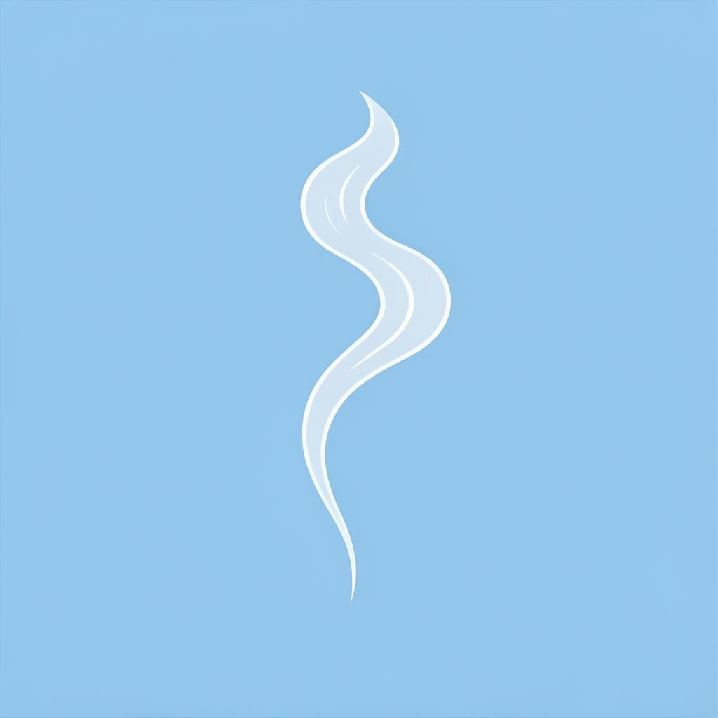 A very thin, delicate wisp of white smoke curling against a soft blue background.