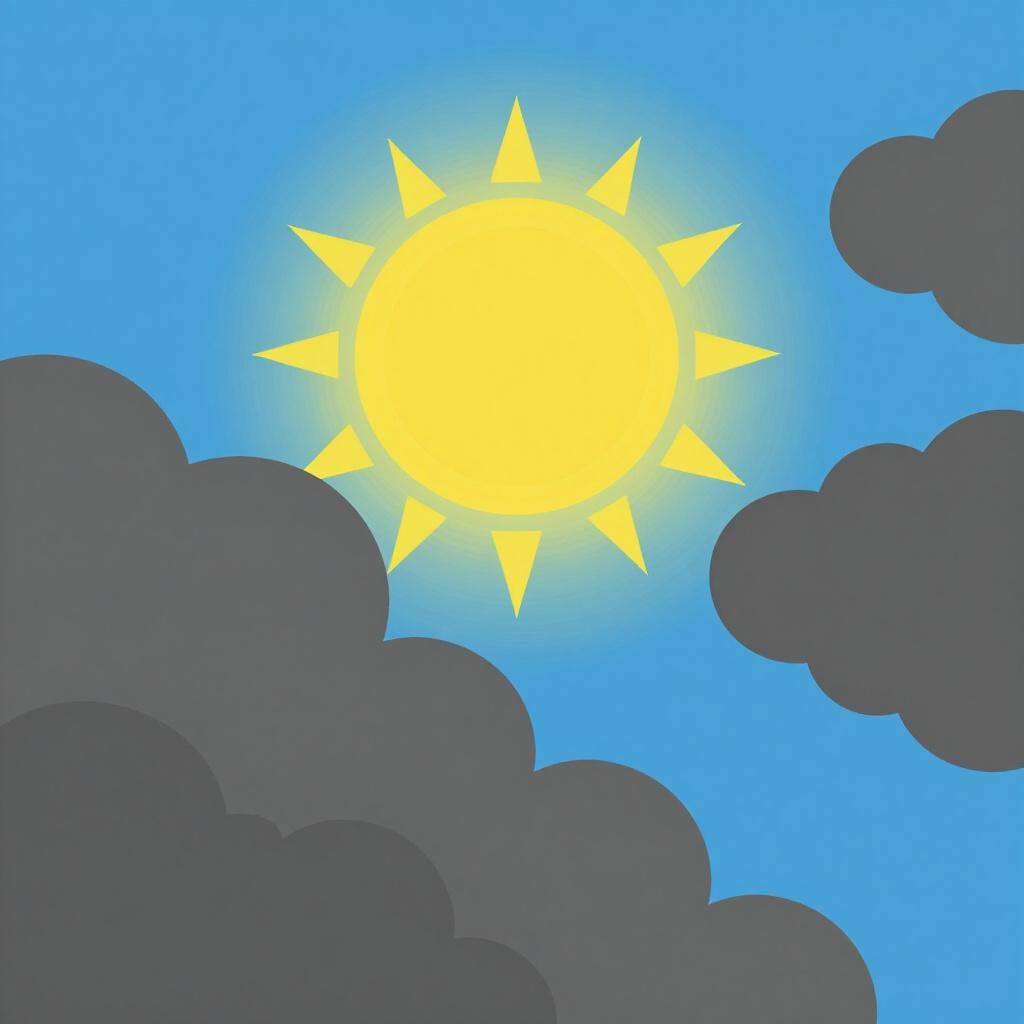 Dark storm clouds moving away to reveal a bright yellow sun.