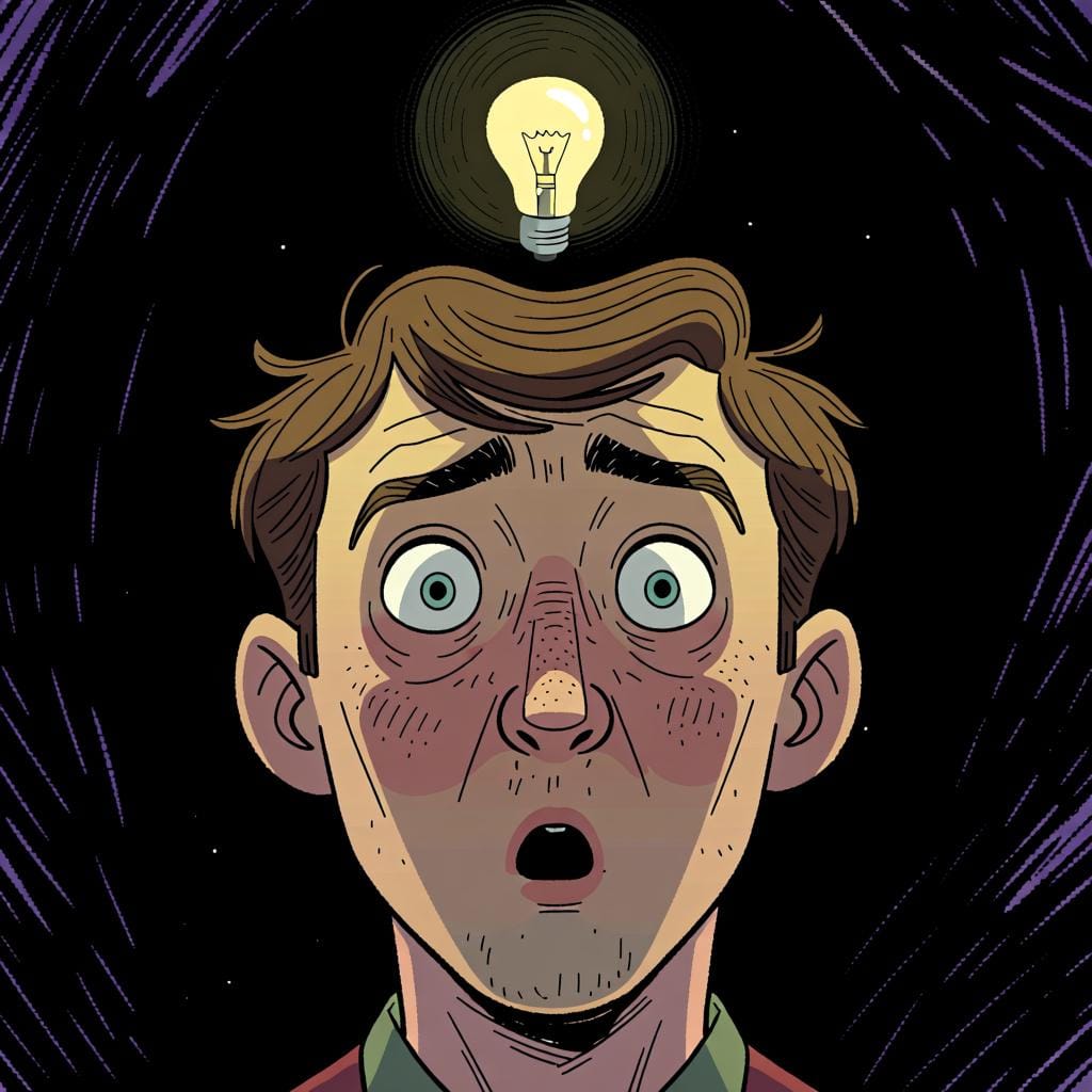 Una persona con gli occhi sgranati e la bocca aperta, che mostra un'espressione di sorpresa e comprensione improvvisa.