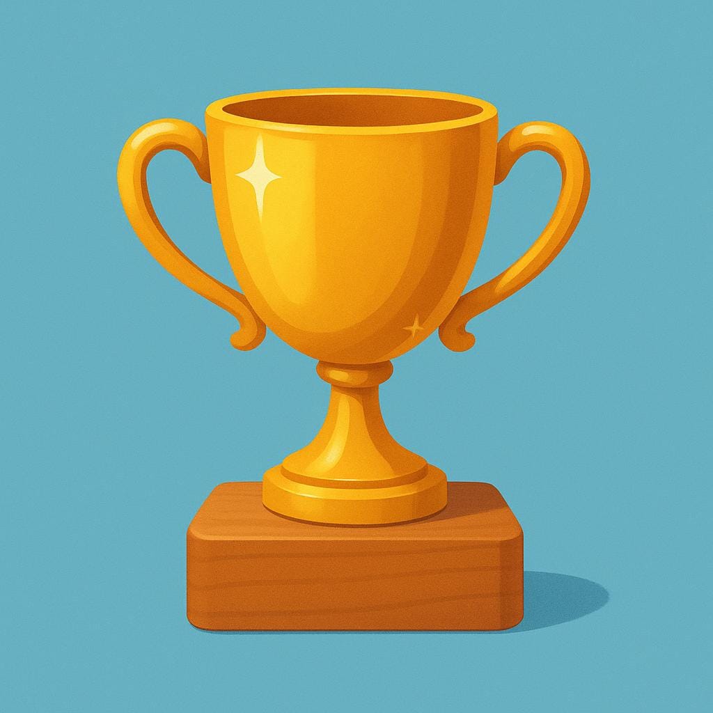 A gold trophy sitting on a pedestal to represent a stage of a competition.