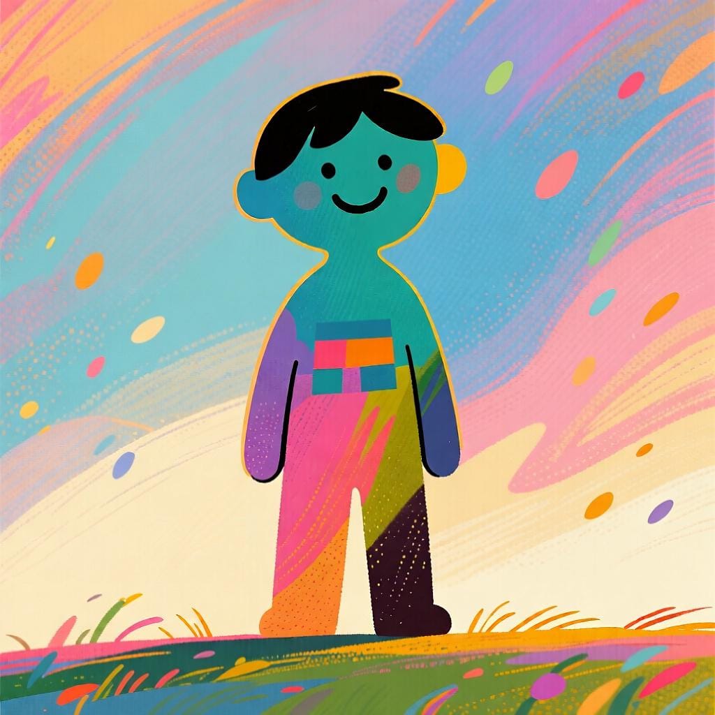 A colorful illustration of one person standing alone, representing an individual.